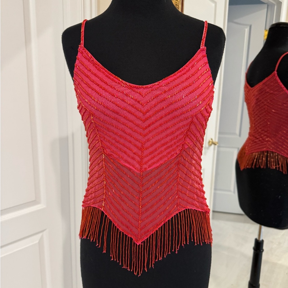 Shocking, fuchsia Beaded Fringe Women's Top